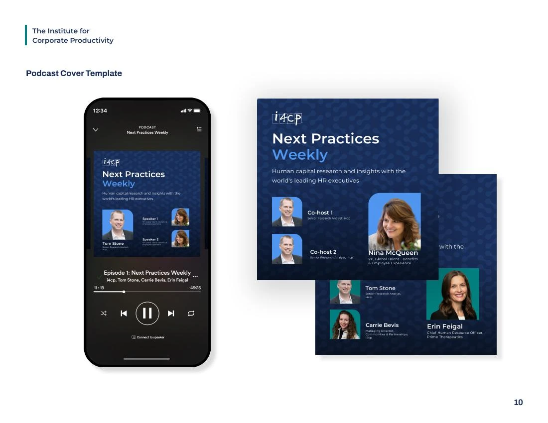 Podcast artwork adapts the identity to another channel.